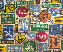 Travel Getaway Road Signs Sewing Fabric Fat Quarter 18 x 21-inch Cotton Craft