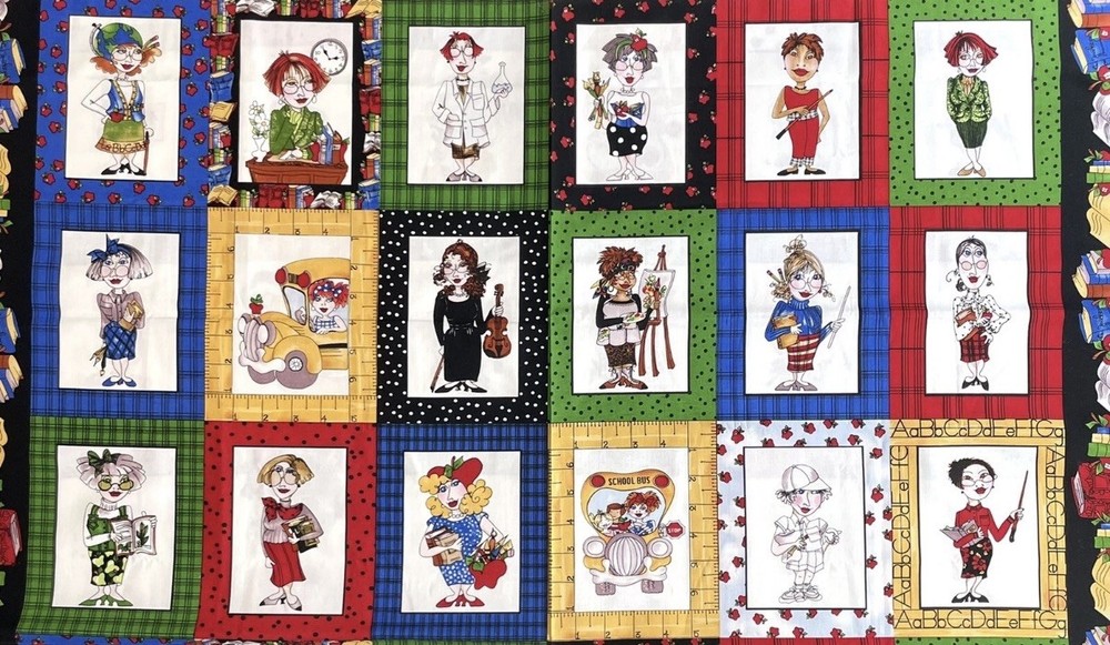 Vintage OOP RARE Loralie Harris 2005 Cool School Panel Cotton Fabric 23” x 44”