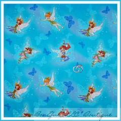 BonEful Fabric FQ Cotton Quilt Blue Tinkerbell Girl Fairy Butterfly White Star S
