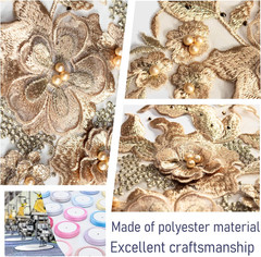Colorful Flower Fabric Beaded Lace Applique,3D Embroidered Flower Fabric Patch f