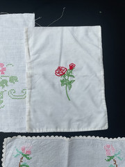 Vintage Handstitched Roses Fabric Scraps Lot Doily Slow Stitch Junk Journal – 4