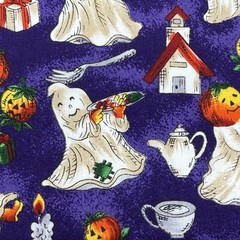 Hi-Fashion Fabrics Ghosts Party Prep Pumpkins Halloween Purple Cotton 1/2 Yd