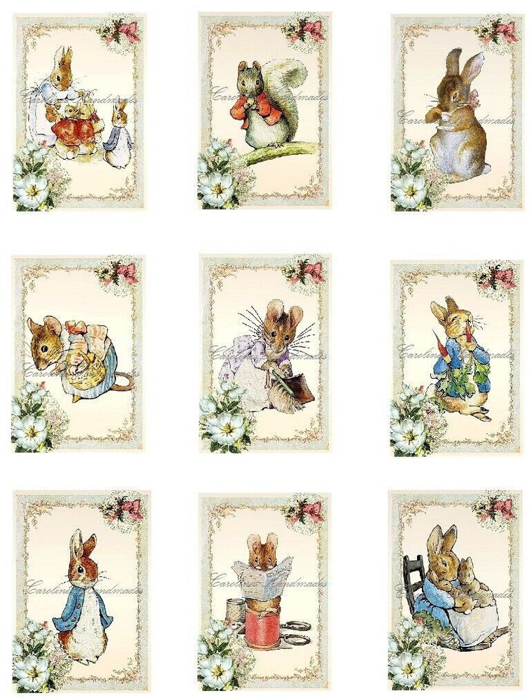 Beatrice Potter Animals MULTI-SIZE SET Cotton Fabric Quilt Blocks