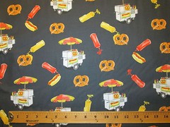Hot Dogs Pretzels Cart Mustard Hot Dog Snacks Food Black Cotton Fabric FQ
