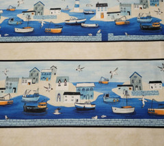 Sailors Rest BTY World Art Group P&B Textiles Scenic Stripe Fishing Village Boat
