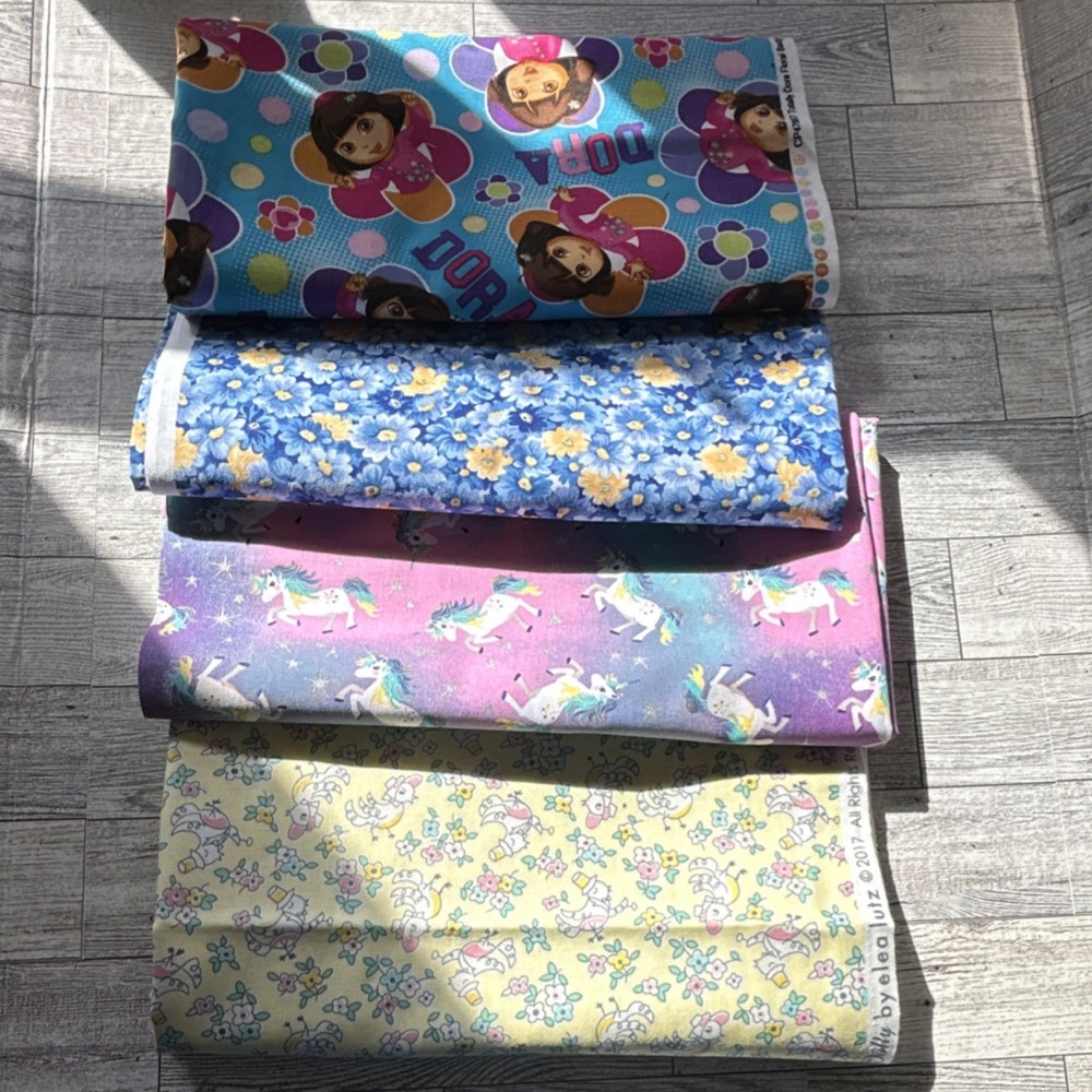 Lot fabric 1 yard each Little Dolly by Elea Lutz Multicolor . Unicorn Floral