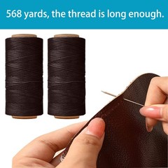HILELIFE 568 Yards 2 PCS 150D 0.8mm Waxed Thread for Leather Sewing, brown