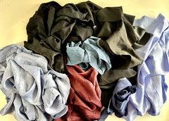 Mixed Lot of Fabric Scraps Polyester Multiple Colors Light Weight 1 1/4 lbs.