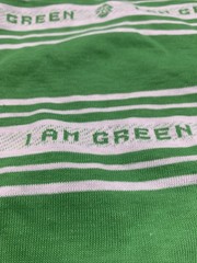 Stretch Bright Green White I AM GREEN T-shirt Fabric Remnant 39” L x 60” W