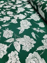 Metallic Floral Brocade Fabric By Yard Emerald Green Silver Floral Embossed