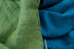 Luxury Reversible Double Face Linen Cotton Shirt Fabric Green Blue 210g 2.4m