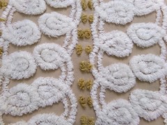 Vtg Chenille Bedspread Fabric Creamy Caramel White Dot Swirl Design 12×38″ Piece