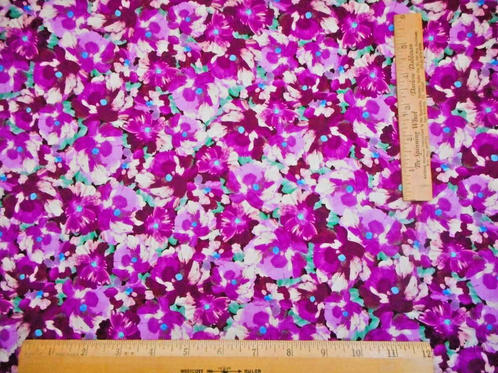 Kaufman Fabric Short Yard Purple Lavender White Floral Painterly Petals Cotton
