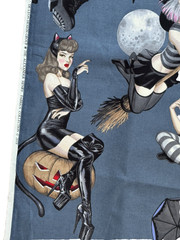 Alexander Henry Gorgeously Goth Dark Gray Fabric Sexy Ladies Cat Halloween Yard