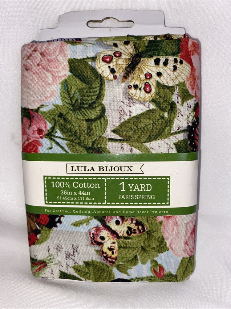 Lula Bijoux 100% Cotton 36x44in. 1 Yard Butterfly’s And Floral Fabric
