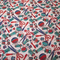 Hoffman Intl Fabrics Cotton Sewing Accessories Tossed on Off White BTY x 44