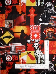 Fire Fireman Flames Fire Truck Fabric By The Yard Firefighter Cotton by Springs