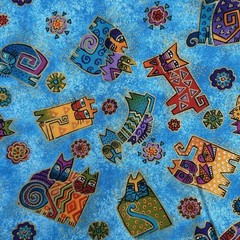 Laurel Burch Fantastic Felines Fabric Clothworks OOP Metallic Blue Cats Quilting