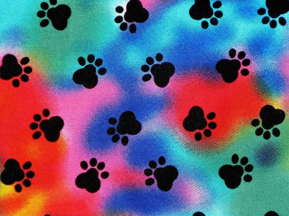 Paw Prints on Tie Dye Novelty Fabric, By the Half Yard, Dogs