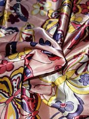 Butterflies Pink Fabric Shiny Satin Polyester JOANN 58″ wide x 73″ long ~2 Yards