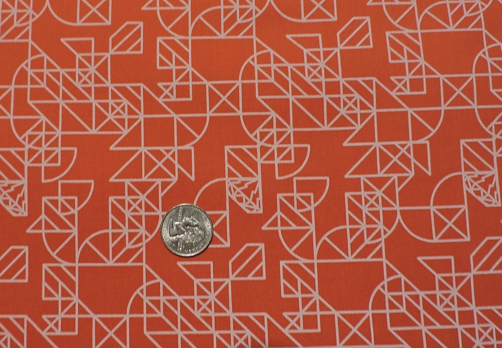 100% Cotton Andover White Geometric Designs on Paprika Background – By the Yard
