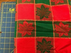 F-2021 344 Christmas Tablecloth Fabric-REd/Green/Gold Thread Poinsettia 78×53″