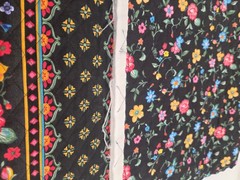 Vintage Quilted Fabric Floral Reversible Black Vintage Deadstock 1.5 yard piece