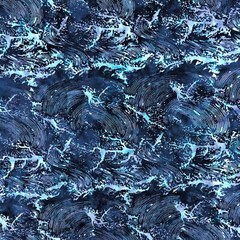 batik crashing waves navy blue aqua turquoise prewashed 100% cotton 1yd