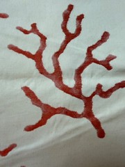 Fabric Lot 1 Yd 16 Ins 54 W Ocean Coastal Red Coral Cream Background Upholstery