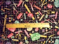 SEWING MAT SEW SUPPLIES THREAD PIN CUSHION BLK COTTON FABRIC FQ