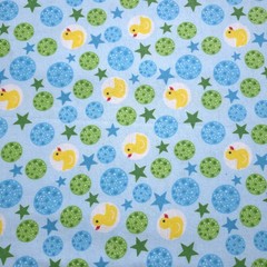 Yellow Rubber Ducks and Stars Blue Flannel Fabric 45″ By The Yard