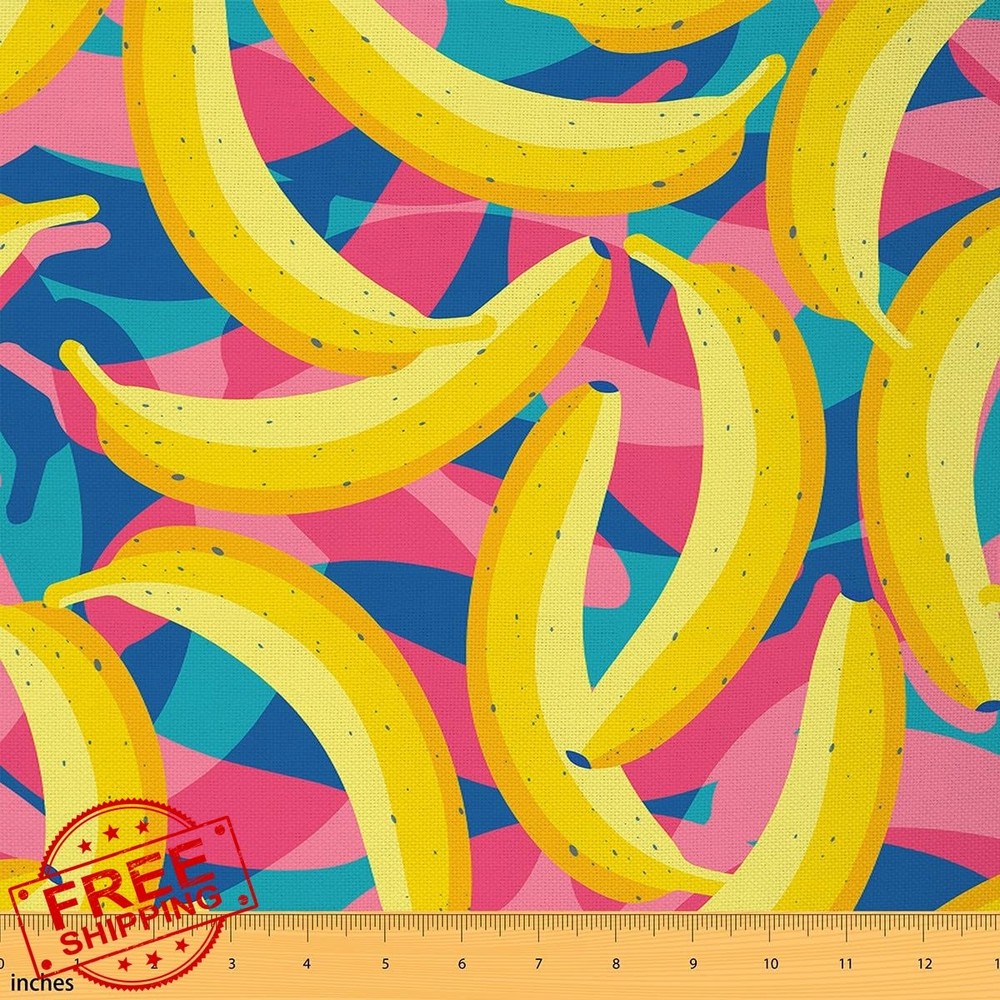 Manfei Banana Pattern Fabric Yellow Pink 1 Yard