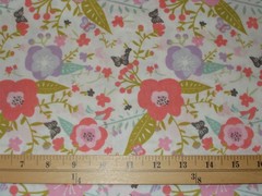BTY Butterflies Flowers Birds Pink/Lav on WH Print 100% Cotton Quilt Fabric YD