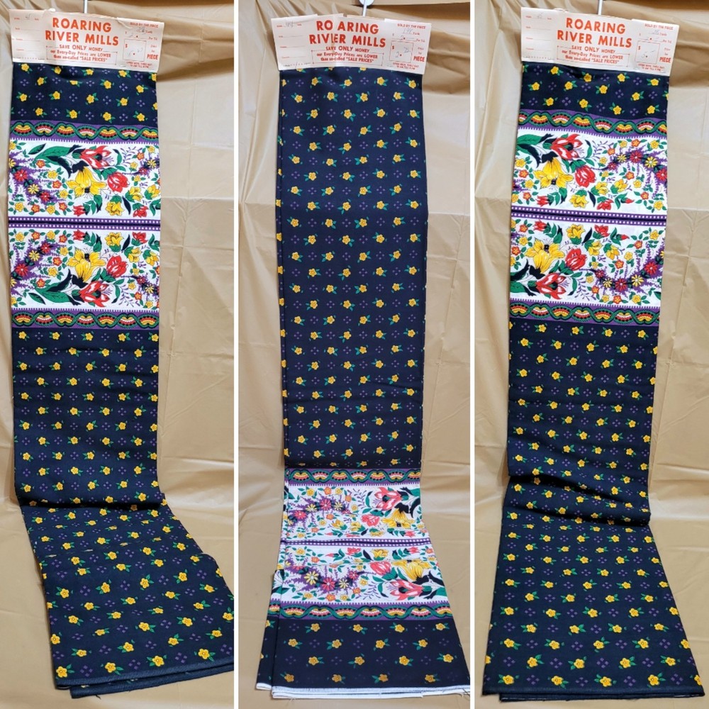Vintage Loomskill Inc. Fabric 3 Pieces Over 6 Yards Black Yellow Purple Floral