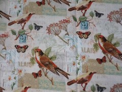 Floral Fabric Brown Multi Bird Butterfly Stamp on Tan Cotton Fabric SBTYx44