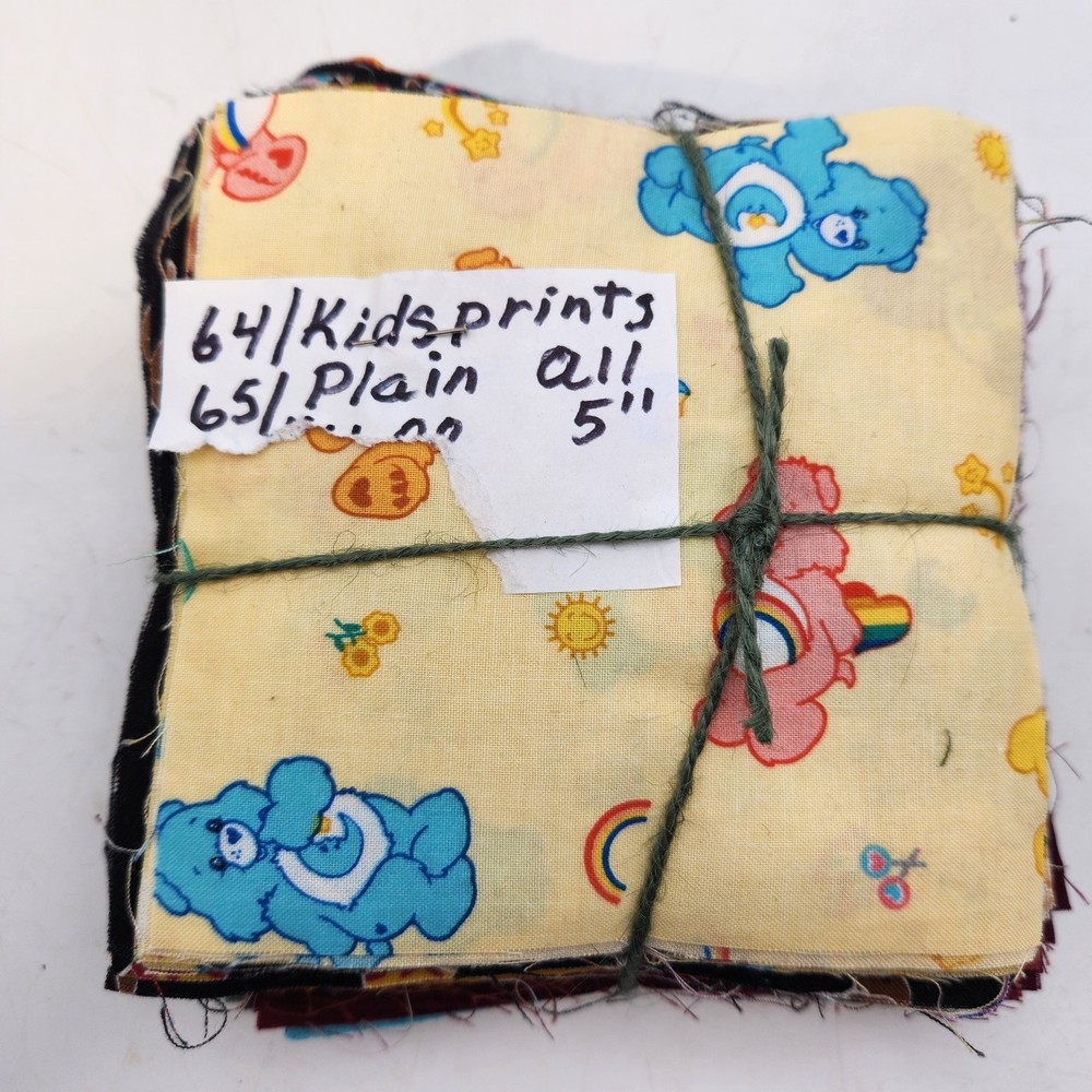 129 PC 5 INCH (5″ X 5″) QUILT SQUARES 64 Kid Prints 65 Plain Fabric Crafts