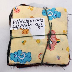 129 PC 5 INCH (5″ X 5″) QUILT SQUARES 64 Kid Prints 65 Plain Fabric Crafts