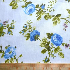 Classic Blue Rose Floral Print Poly Cotton Fabric 58″ By The Yard Victorian Rose