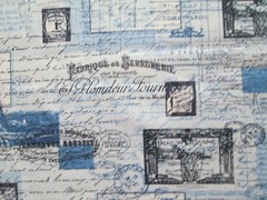 VINTAGE PARIS SCRIBE POST CARDS MARKS EIFFEL TOWER BLUE COTTON FABRIC FQ