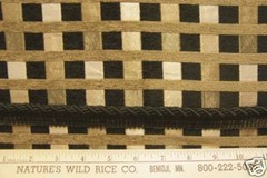 Woven Checks & Stripes Fabric 56″ X 50″ in Black Gold Taupe W/Trim 58″ Black