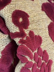 4-1/4Y Cantoni Sculpted Velvet Upholstery 58″ Fabric – Deep Ruby on Golden Tan