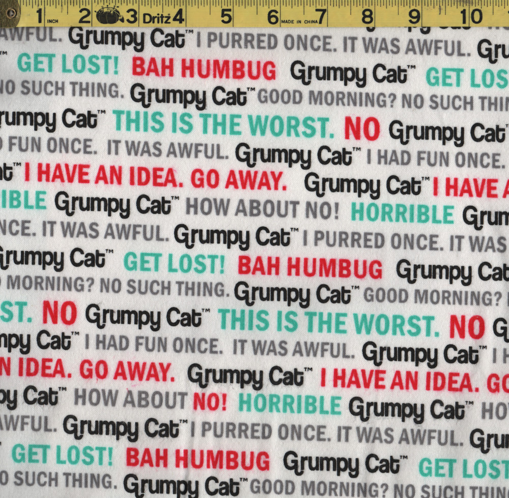GRUMPY CAT Funny fabric, FLANNEL FABRIC, Marcus Fabrics, ONE FUL L YARD