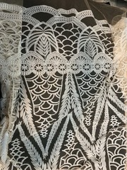 Off White Embroidered Tulle Mesh Fabric 4Yards x 44 Inches for Wedding Dress