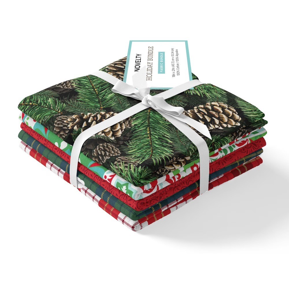 Holiday Cotton Fabric Bundle 18 x 21 Inch Multi-color Print for Quilting and