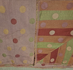Pink Jacquard Fabric with Red Yellow and Green Polka Dots Upholstery Weight 2 Yd