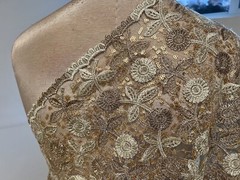 GOLD IVORY Sequins Rhinestones Embroidery Bridal Lace Fabric 50” Width 1 Yard