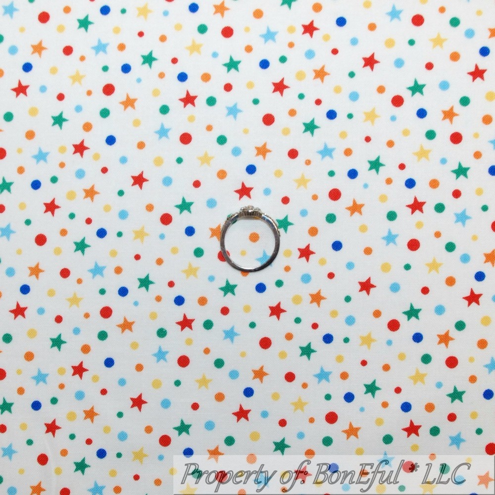 BonEful Fabric FQ Cotton Quilt White Red Blue Yellow Green Small DOT STAR Disney