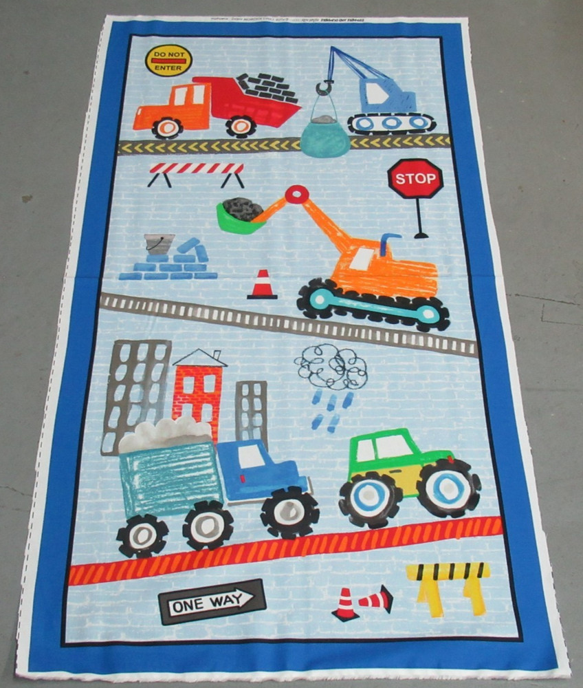 Michael Miller quilt-craft fabric ROADWORK AHEAD PANEL 2/3 yd (cx-9413) Diggers