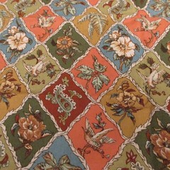 Classic Cottons Vtg 2001 Cotton Fabric Floral Paisley Birds Triangles 23″ x 42