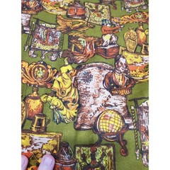 RARE Vintage Retro Olive Green Colonial Victorian Drapery Weight Fabric 2.75+ yd